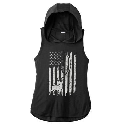 Usa Flag Hunting Deer Hunt Compound Bow USA Hunter Ladies PosiCharge Tri-Blend Wicking Draft Hoodie Tank