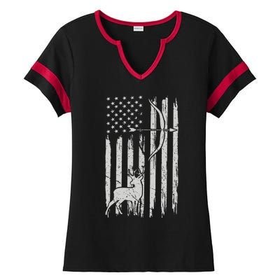 Usa Flag Hunting Deer Hunt Compound Bow USA Hunter Ladies Halftime Notch Neck Tee