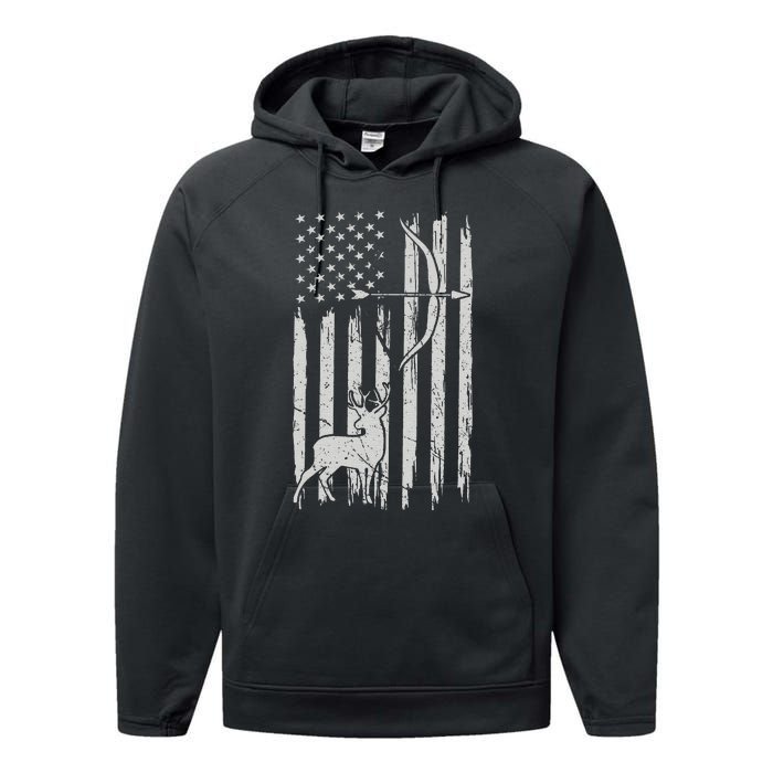 Usa Flag Hunting Deer Hunt Compound Bow USA Hunter Performance Fleece Hoodie