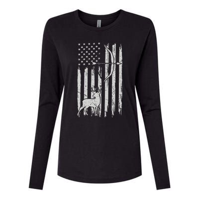 Usa Flag Hunting Deer Hunt Compound Bow USA Hunter Womens Cotton Relaxed Long Sleeve T-Shirt