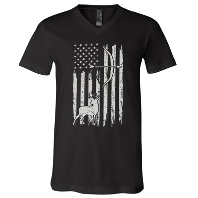 Usa Flag Hunting Deer Hunt Compound Bow USA Hunter V-Neck T-Shirt