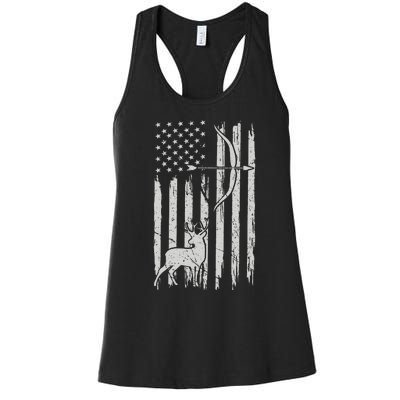 Usa Flag Hunting Deer Hunt Compound Bow USA Hunter Women's Racerback Tank