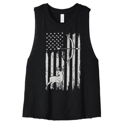 Usa Flag Hunting Deer Hunt Compound Bow USA Hunter Women's Racerback Cropped Tank