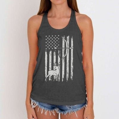 Usa Flag Hunting Deer Hunt Compound Bow USA Hunter Women's Knotted Racerback Tank