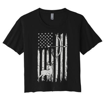 Usa Flag Hunting Deer Hunt Compound Bow USA Hunter Women's Crop Top Tee