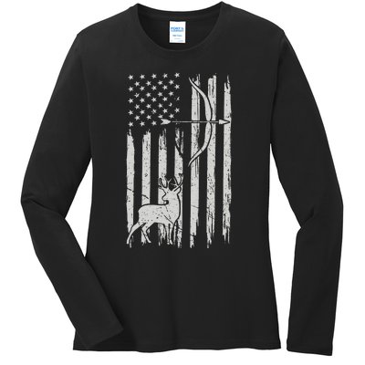 Usa Flag Hunting Deer Hunt Compound Bow USA Hunter Ladies Long Sleeve Shirt