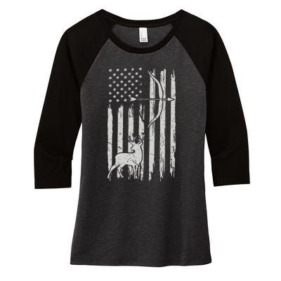 Usa Flag Hunting Deer Hunt Compound Bow USA Hunter Women's Tri-Blend 3/4-Sleeve Raglan Shirt