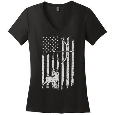 Usa Flag Hunting Deer Hunt Compound Bow USA Hunter Women's V-Neck T-Shirt