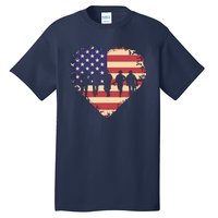 Usa Flag Heart American Patriotic Armed Forces Memorial Day Tall T-Shirt