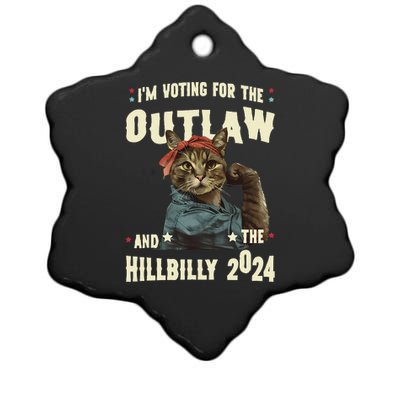 Us Flag IM Voting For The Outlaw And The Hillbilly 2024 Ceramic Star Ornament