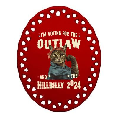 Us Flag IM Voting For The Outlaw And The Hillbilly 2024 Ceramic Oval Ornament