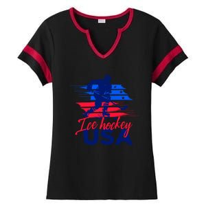 Usa Flag Ice Hockey Usa Support Cute Gift Ladies Halftime Notch Neck Tee