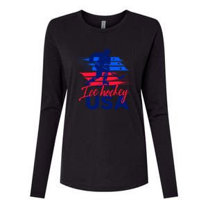 Usa Flag Ice Hockey Usa Support Cute Gift Womens Cotton Relaxed Long Sleeve T-Shirt