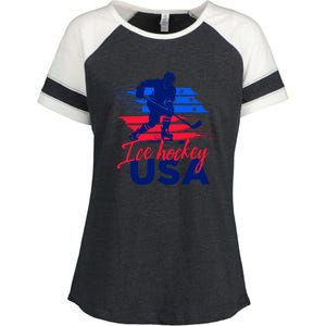 Usa Flag Ice Hockey Usa Support Cute Gift Enza Ladies Jersey Colorblock Tee