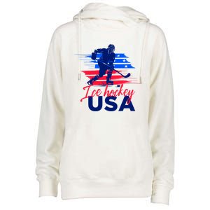 Usa Flag Ice Hockey Usa Support Cute Gift Womens Funnel Neck Pullover Hood