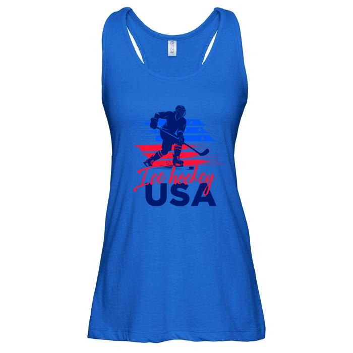 Usa Flag Ice Hockey Usa Support Cute Gift Ladies Essential Flowy Tank