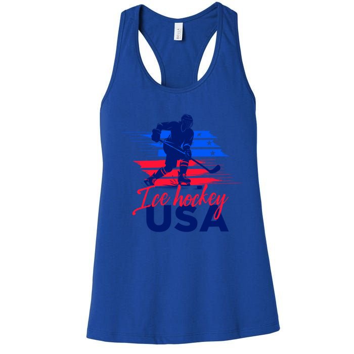 Usa Flag Ice Hockey Usa Support Cute Gift Women's Racerback Tank