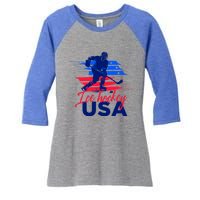 Usa Flag Ice Hockey Usa Support Cute Gift Women's Tri-Blend 3/4-Sleeve Raglan Shirt