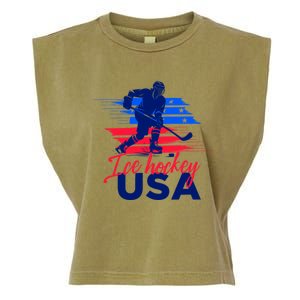 Usa Flag Ice Hockey Usa Support Cute Gift Garment-Dyed Women's Muscle Tee