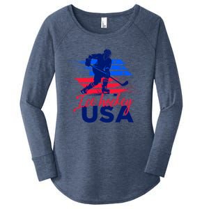 Usa Flag Ice Hockey Usa Support Cute Gift Women's Perfect Tri Tunic Long Sleeve Shirt