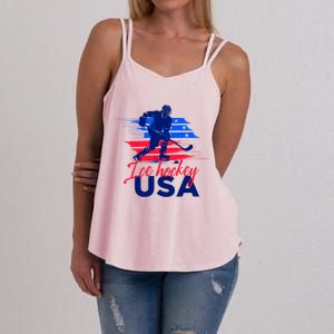 Usa Flag Ice Hockey Usa Support Cute Gift Women's Strappy Tank