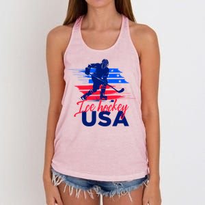 Usa Flag Ice Hockey Usa Support Cute Gift Women's Knotted Racerback Tank