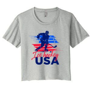 Usa Flag Ice Hockey Usa Support Cute Gift Women's Crop Top Tee