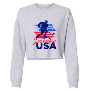 Usa Flag Ice Hockey Usa Support Cute Gift Cropped Pullover Crew