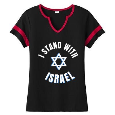 USA FLAG I Stand With Israel Support Black Ladies Halftime Notch Neck Tee