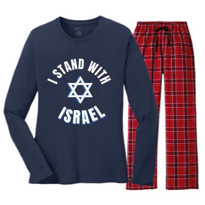 USA FLAG I Stand With Israel Support Black Women's Long Sleeve Flannel Pajama Set 