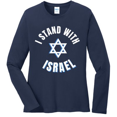 USA FLAG I Stand With Israel Support Black Ladies Long Sleeve Shirt