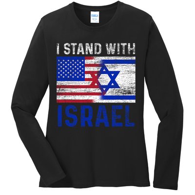 Us Flag I Stand With Israel Ladies Long Sleeve Shirt