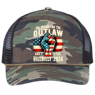 Us Flag IM Voting For The Outlaw And The Hillbilly 2024 Retro Rope Trucker Hat Cap