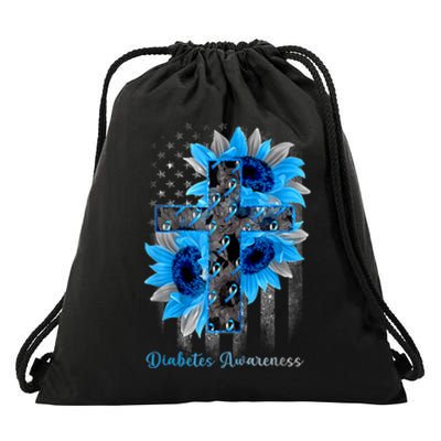 USA Flag In November We Wear Blue Diabetes Awareness Month Drawstring Bag