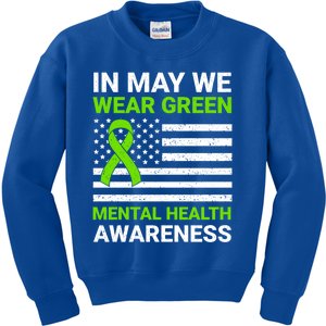 Usa Flag In May We Wear Green Tal Health Awareness Gift Kids Sweatshirt