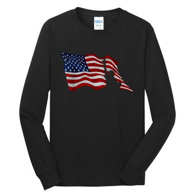 USA Flag Independence Day Statue Of Liberty 4th Of July Tall Long Sleeve T-Shirt