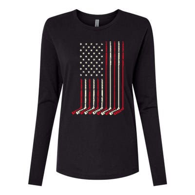 Us Flag Ice Hockey Vintage Patriotic Player Womens Cotton Relaxed Long Sleeve T-Shirt