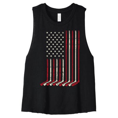 Us Flag Ice Hockey Vintage Patriotic Player Women's Racerback Cropped Tank