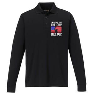 Us Flag Im Voting For The Guy They Keep Trying To Kill Gift Performance Long Sleeve Polo