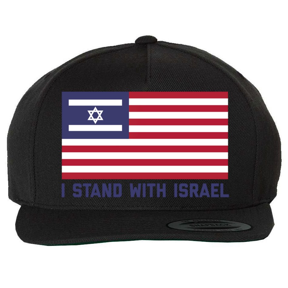 Us Flag Israeli Flag I Stand With Israel Gift Wool Snapback Cap