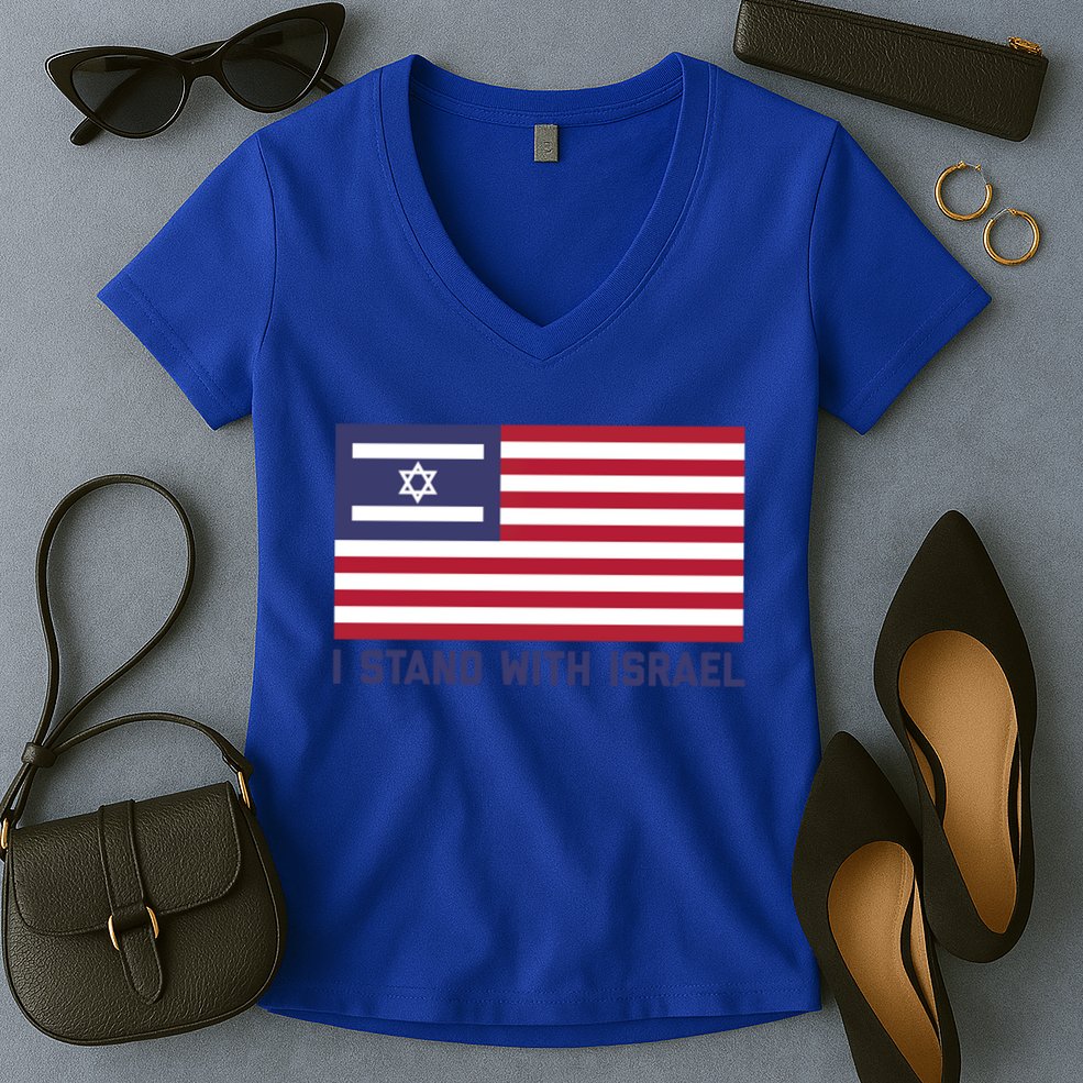 Us Flag Israeli Flag I Stand With Israel Gift Women's V-Neck T-Shirt