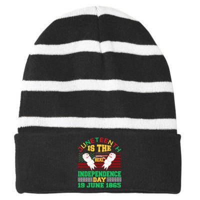 US Flag Juneteenth Is The Real Independence Day 19 June 1865 Striped Beanie with Solid Band