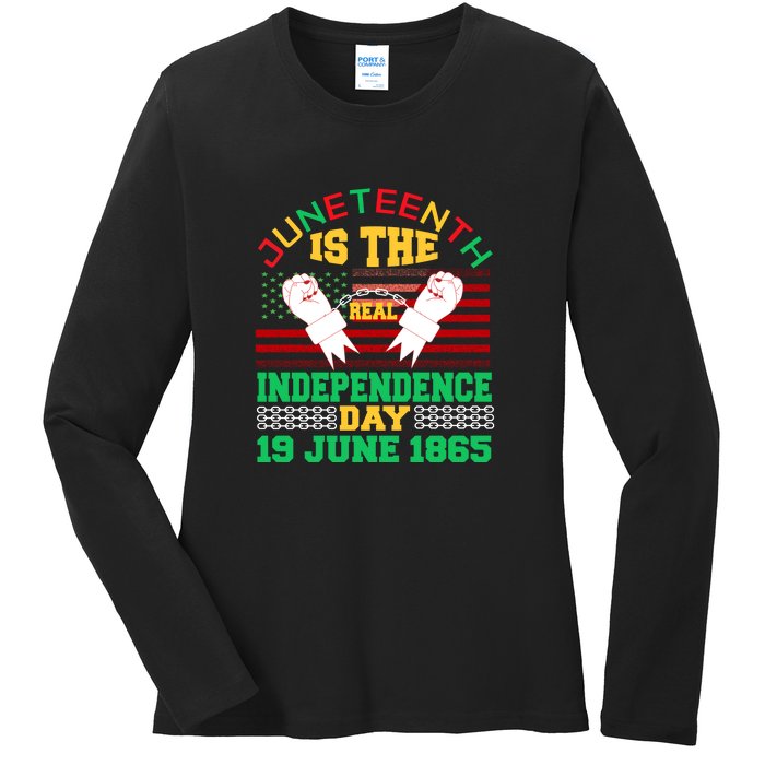 US Flag Juneteenth Is The Real Independence Day 19 June 1865 Ladies Long Sleeve Shirt