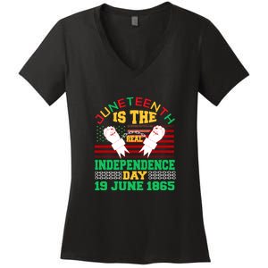 US Flag Juneteenth Is The Real Independence Day 19 June 1865 Women's V-Neck T-Shirt