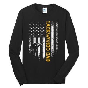 USA Flag Korea Taekwondo Training Dad Tall Long Sleeve T-Shirt