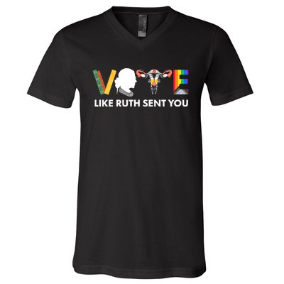 Uterus Feminist Lgbt Vote Like Ruth Sent You V-Neck T-Shirt