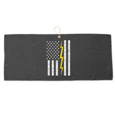 Us Flag Lightning Bolt Vintage Patriotic Electrician Gift Large Microfiber Waffle Golf Towel