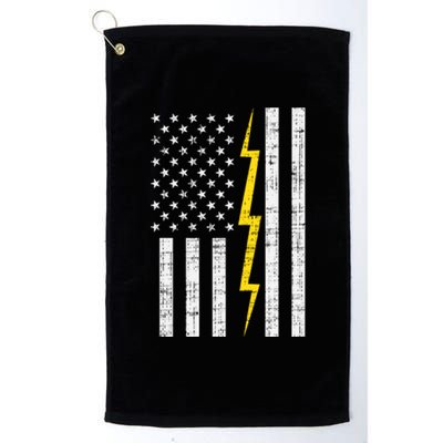 Us Flag Lightning Bolt Vintage Patriotic Electrician Gift Platinum Collection Golf Towel