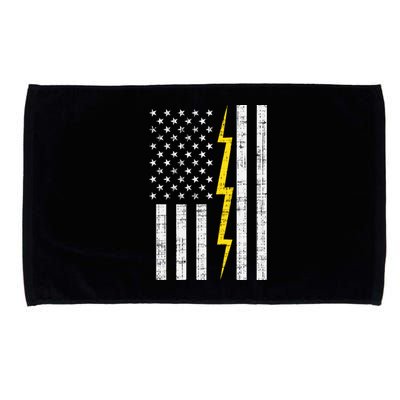 Us Flag Lightning Bolt Vintage Patriotic Electrician Gift Microfiber Hand Towel