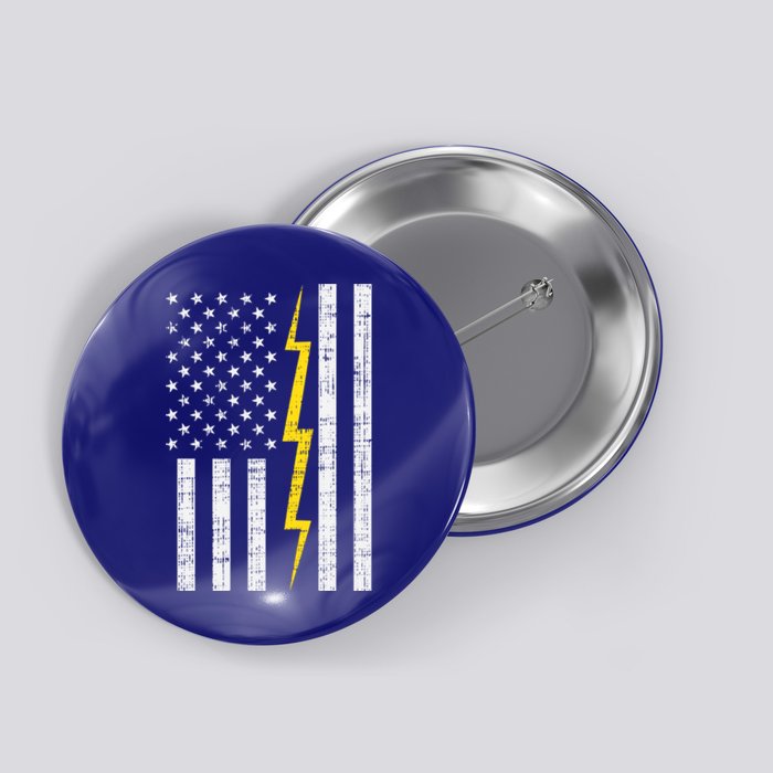 Us Flag Lightning Bolt Vintage Patriotic Electrician Gift Button